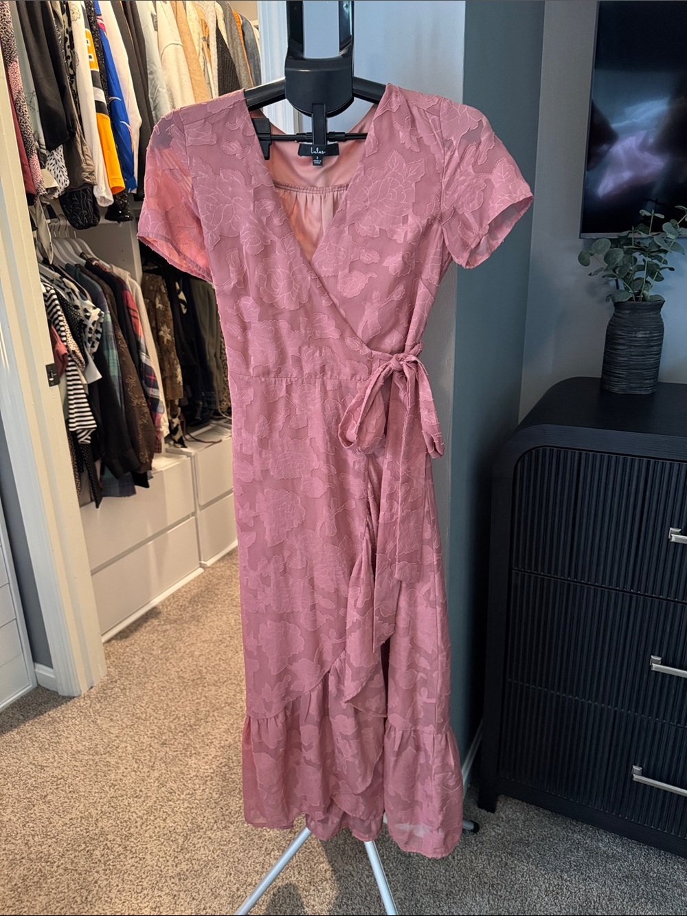 Lulu's Dusty Rose Floral Wrap Midi Dress